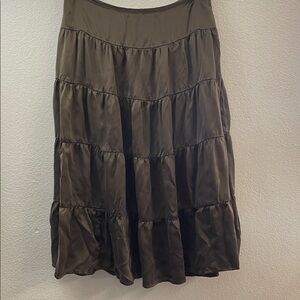 100% silk Olive-Brown Tiered A-Line Skirt INC International Concepts Sz 6